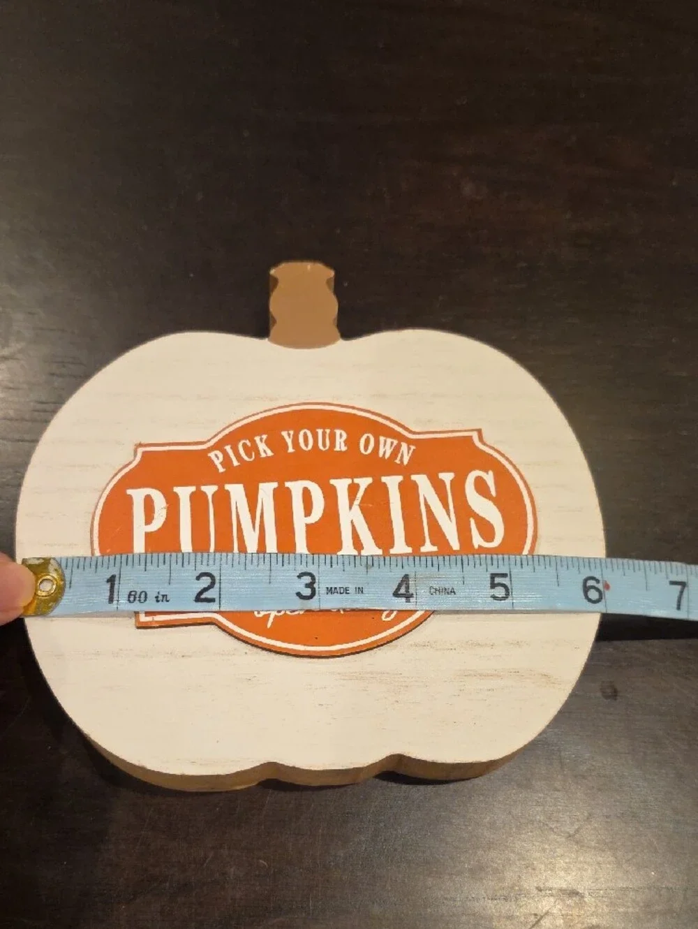Rustic White Pumpkin Sign with Orange 'Pumpkins' Label - Home Decor